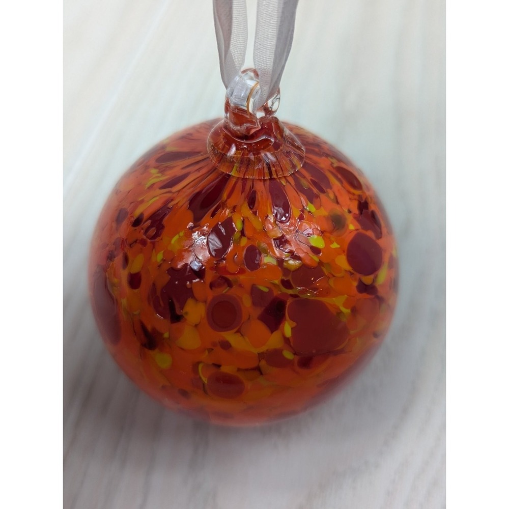 Conway Glass Hand Blown Orange Red Glass Ball Ornament - Picture 5 of 12